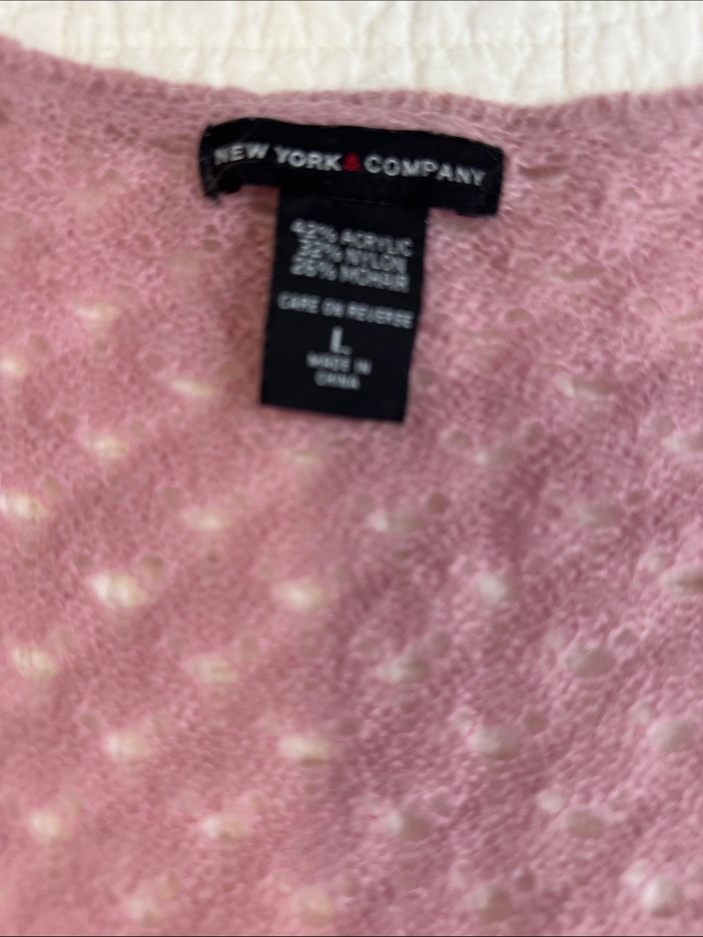Pink Open Knit V Neck Sweater Women’s Large Boho Sleeve Lightweight Sheer - Picture 2 of 5